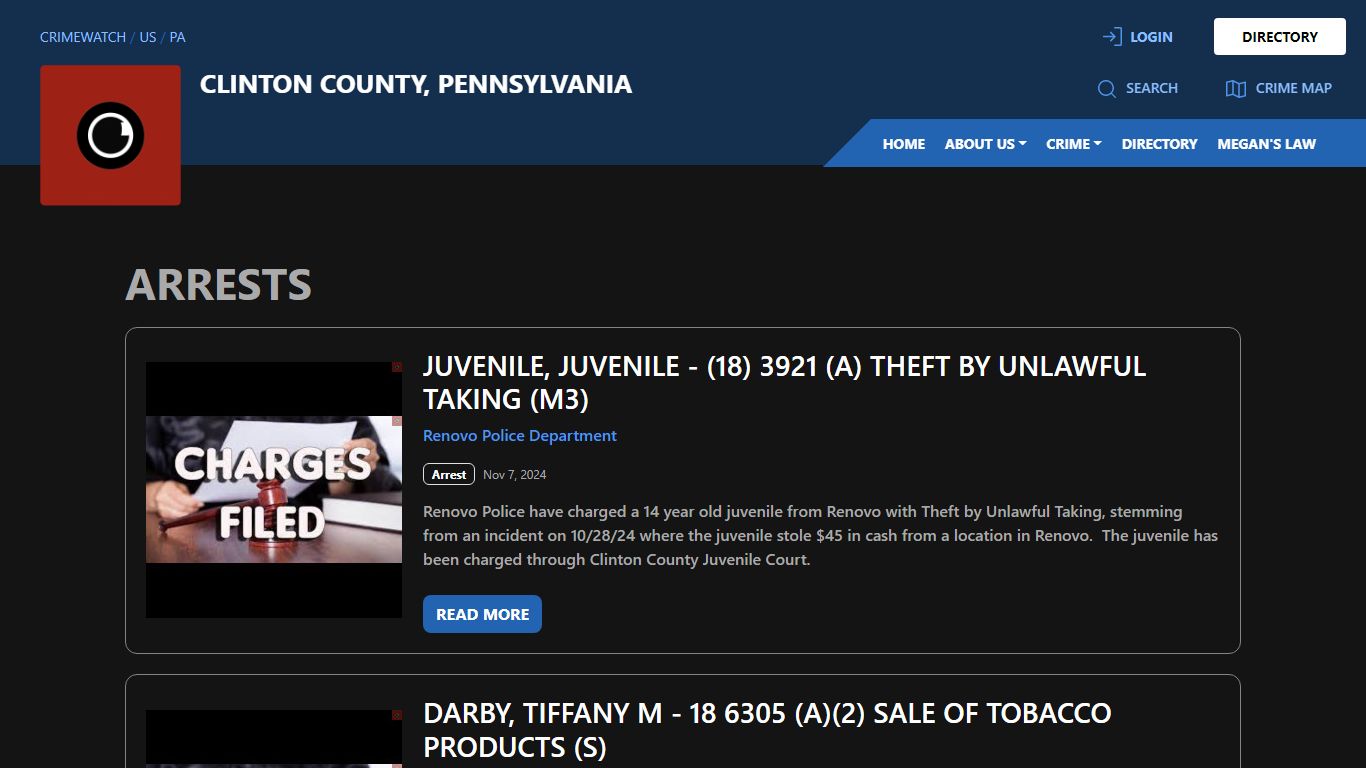 Arrests for Clinton County, Pennsylvania | CRIMEWATCH